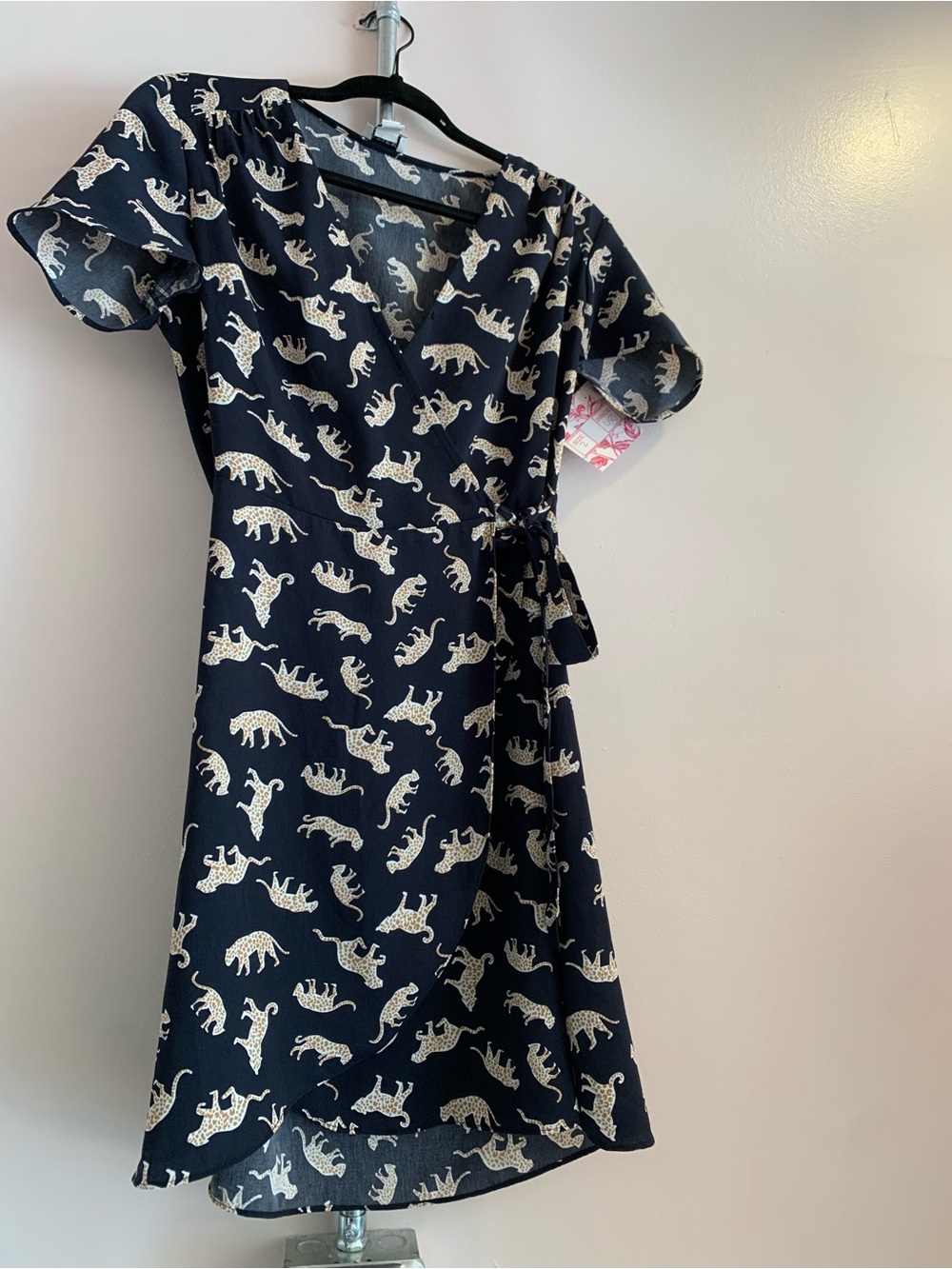 J. Crew Navy Wrap Dress with Cream Animal Print